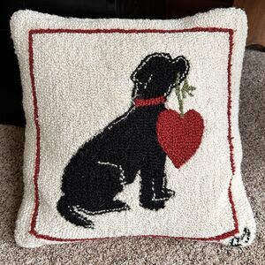 Chandler 4 Corners Laura Megroz Black Lab Dog Heart Hooked Wool 18"x18" Pillow
